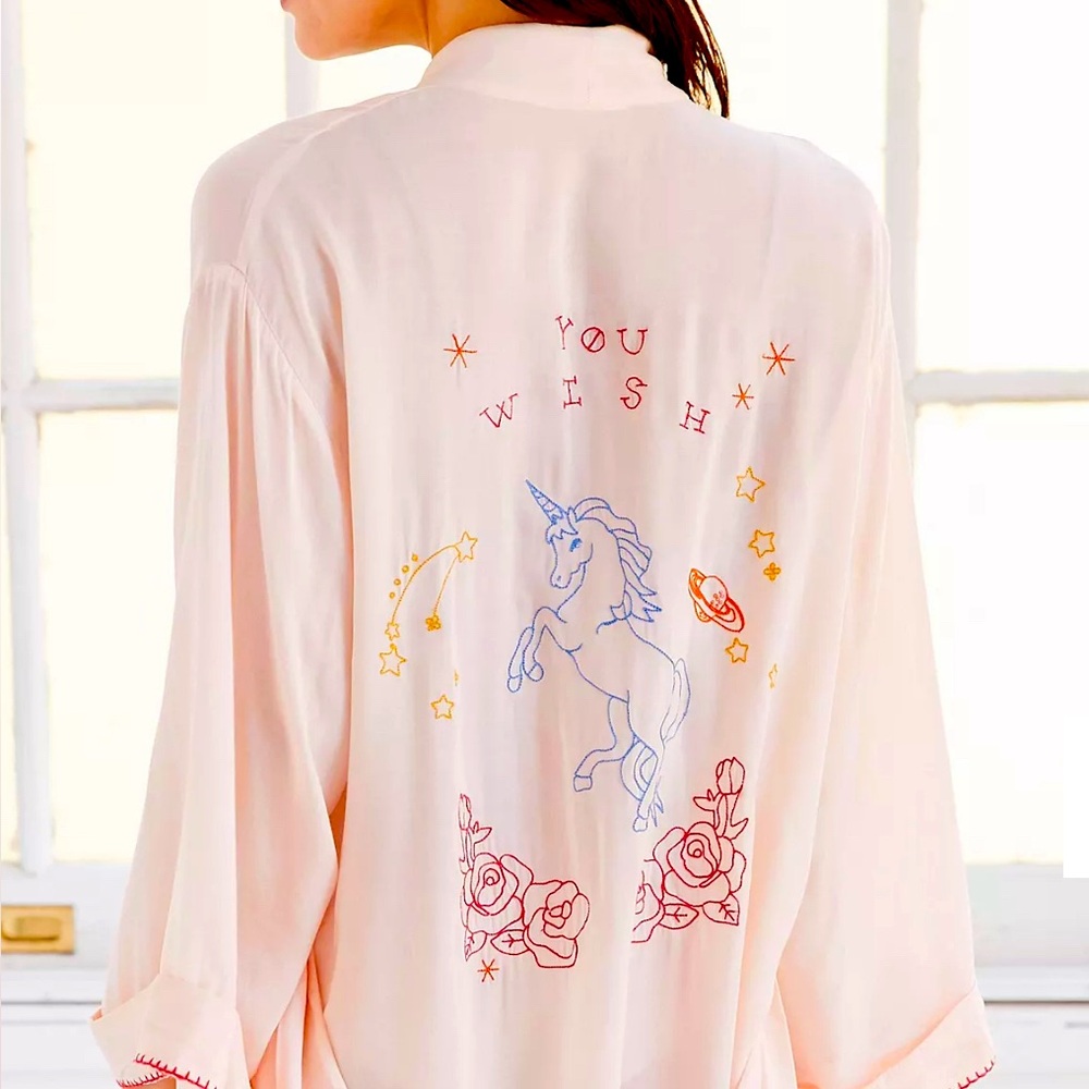 Urban Outfitters Pink Unicorn Embroidered RobeOUT FROM UNDER 🦄